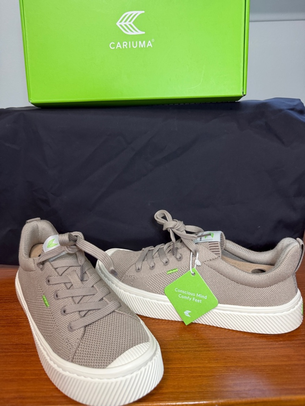 Cariuma Taupe Low-Top Canvas Sneakers with White Platform